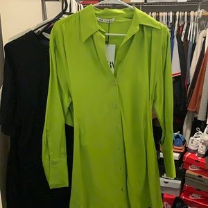Lime green Zara shirt dress